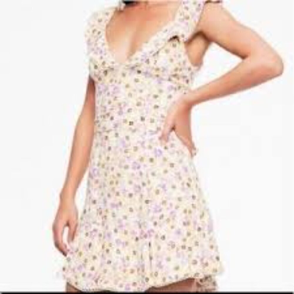 AFRM Purple Yellow Ditsy Daisy Floral V Neck Mini Dress